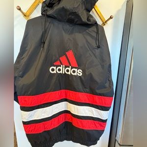 Vintage 90s Black ADIDAS Windbreaker Size Large With Red and White Details